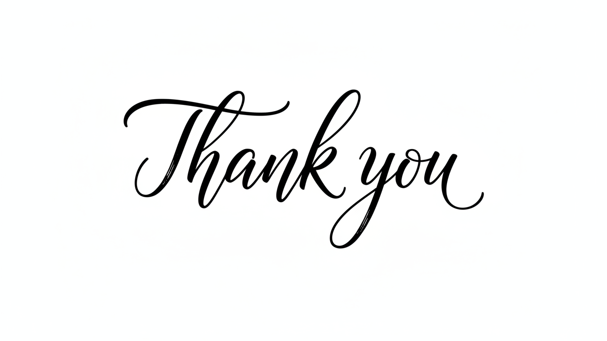 真っ白な背景に「Thank you」という筆記体のおしゃれな英語の文字